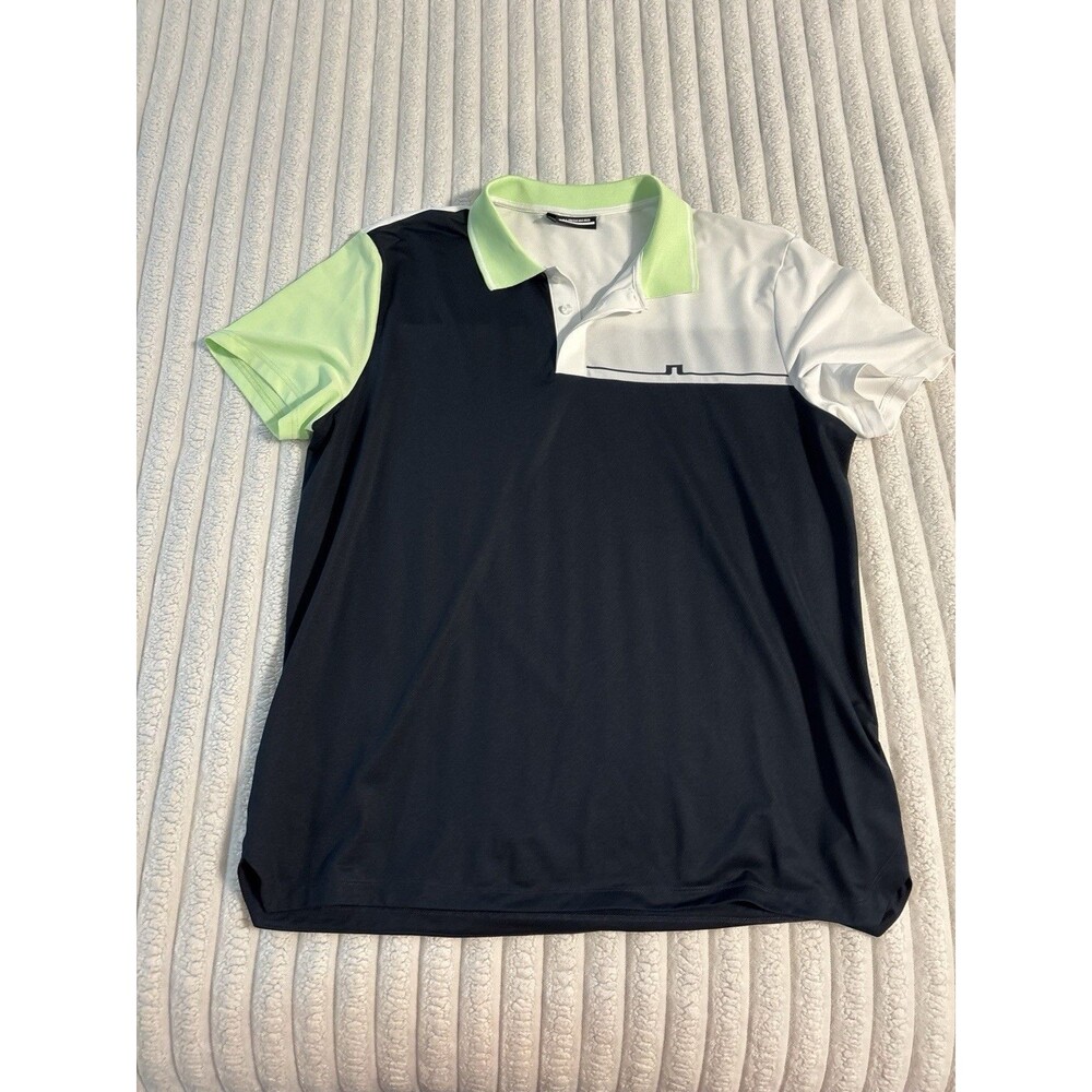 J Lindeberg Cliff Regular Fit Polo Shirt Men’s XL Green Black White Colorblock